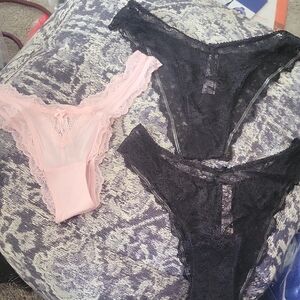 Victoria's Secret Black and Pink Lace Panty Set